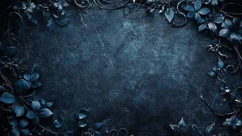 Dark Blue Floral Border Arrangement on Textured Surface