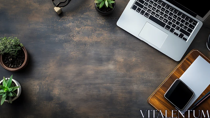 Calm laptop workspace with plotting plants and patient phone.