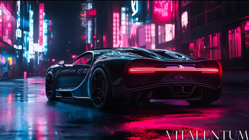 Neon night cruise with a sleek supercar glow downtown.