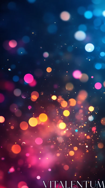 Defocused multicolored light bokeh on dark gradient background.