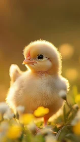 Fluffy Baby Chick in Springtime Bliss.