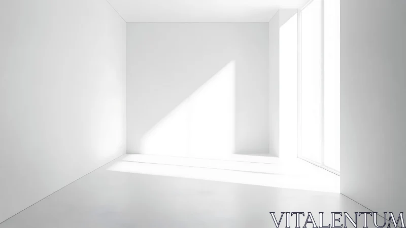 Empty white interior room shows strong diagonal window light
