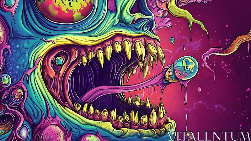 Chromatic biomechanoid maw with extruded ocular tongue dynamics.