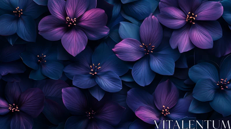 Enchanting Purple and Blue Petals Dancing in Twilight.