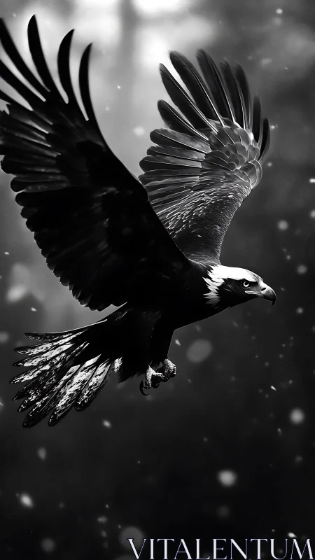 Monochrome raptor in high-contrast aerial motion study.