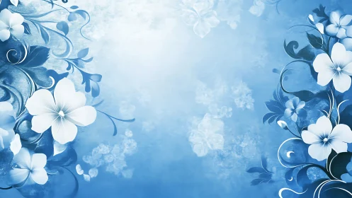 Blue and White Floral Design Background.