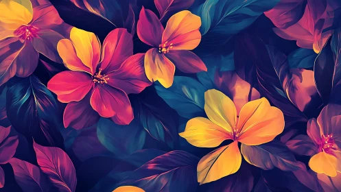 Digital illustration demonstrating vibrant volumetric petals with chromatic gradient overlays