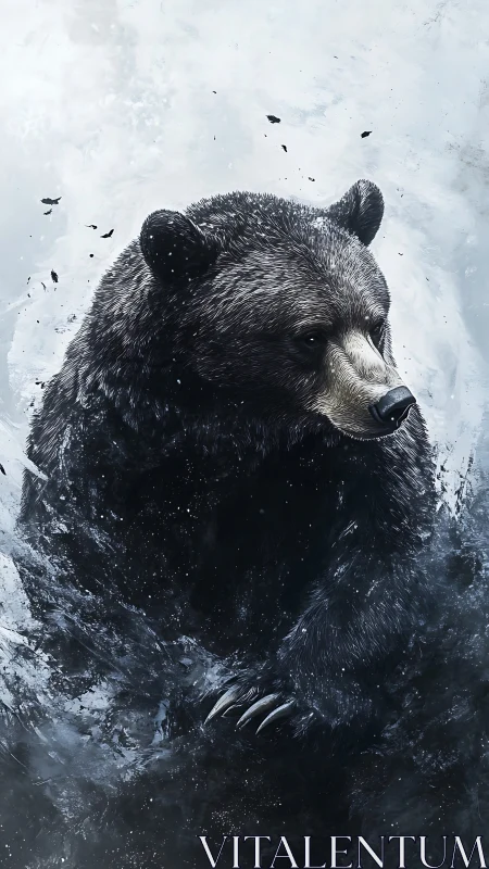 Digitally rendered bear emerges from abstract icy turbulence