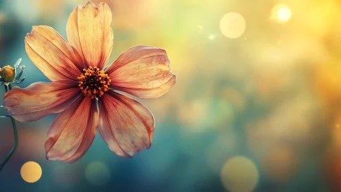 Orange Cosmos Flower with Bokeh Background and Morning Light