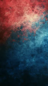 Diagonal red and blue textured abstract color field painting.