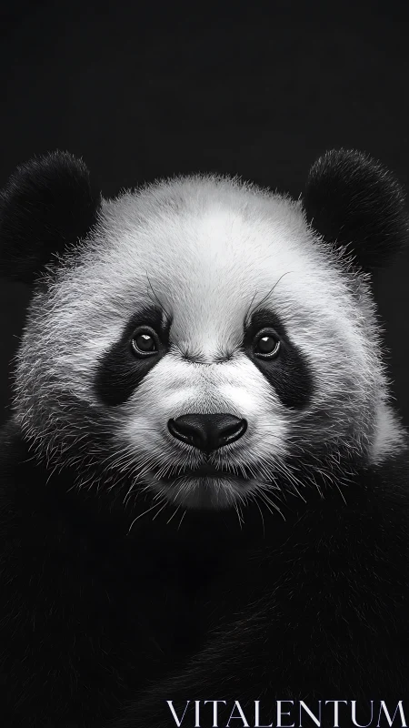 Monochrome panda portrait with hyper-detailed fur rendering.