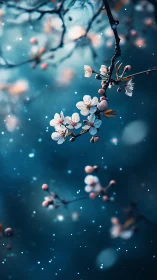 Cherry Blossom Macro with Bokeh Particle Effects and Deep Depth of Field