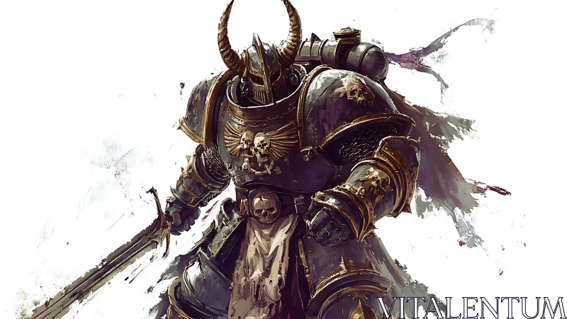 Chaos war knight in skull armor with massive sword stance.