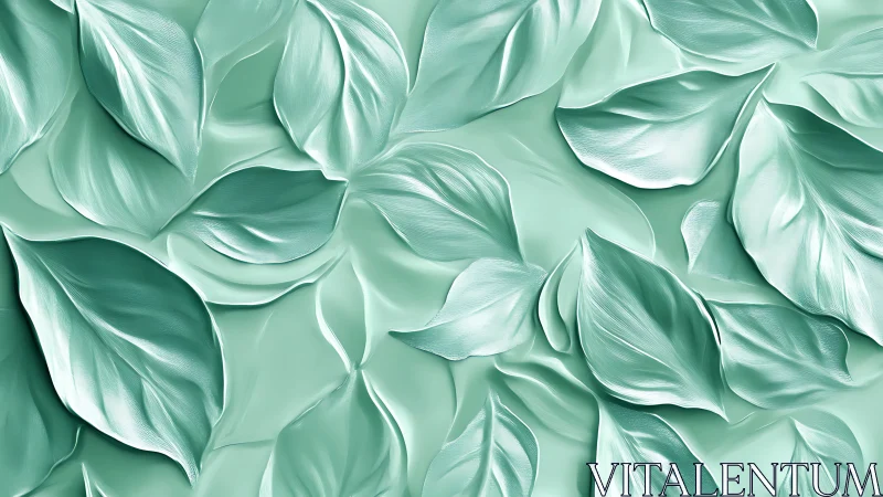 Mint green stylized leaves form overlapping textured pattern