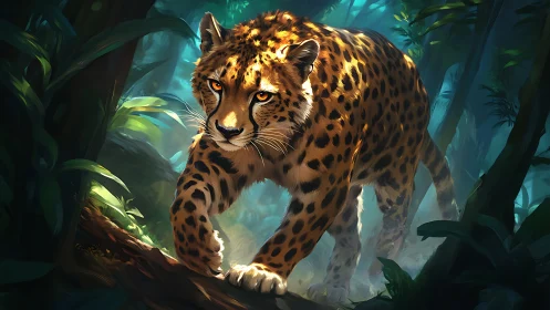 Leopard Stalks Through Jungle Canopy.