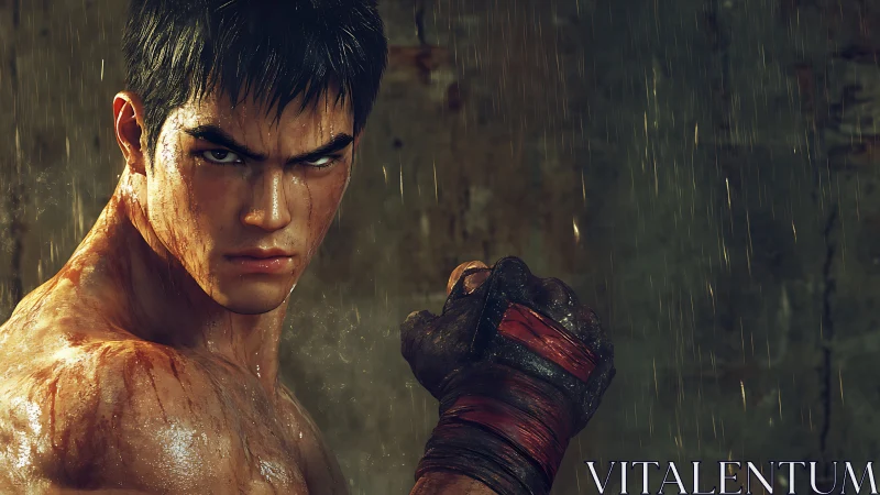 Rain‑slicked street fighter glaring through the stormlight.