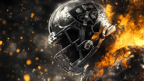 Gridiron inferno warrior in molten armor of sparks and steel.