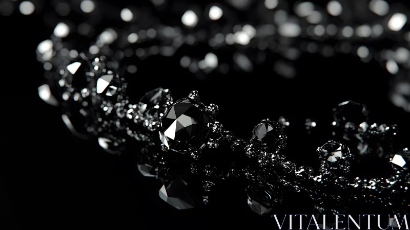 Luxurious black diamond necklace in dramatic, high-contrast lighting.