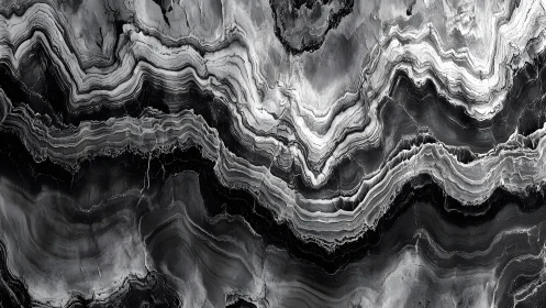 Black and White Marble Texture Abstract Art with Layered Waves.