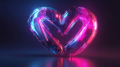 Neon Heart Shape with Cyan and Magenta Glowing Lights.