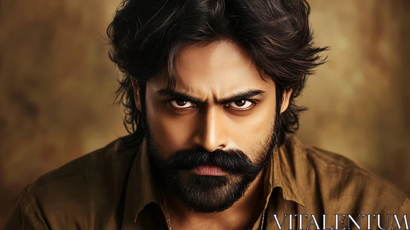 Photorealistic male portrait with intense frontal gaze study.