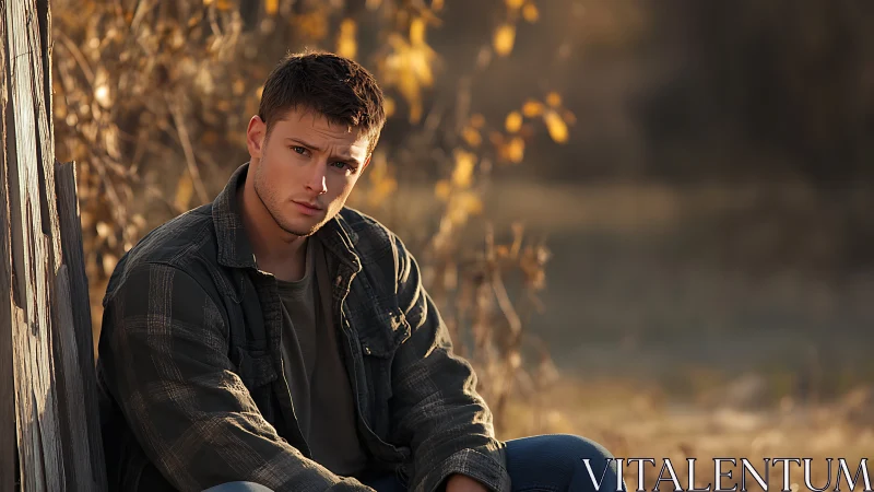 Backlit male portrait in shallow depth autumnal field lighting
