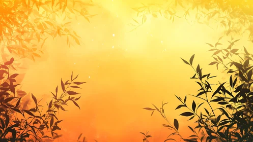 Sunlit foliage silhouettes framing radiant golden haze.