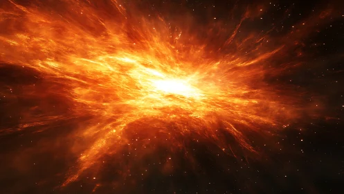 Stellar-scale fiery cloud expansion in deep space field.