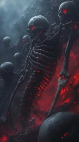 Emberlit Skeleton Legion Rising Through Crimson Mist.