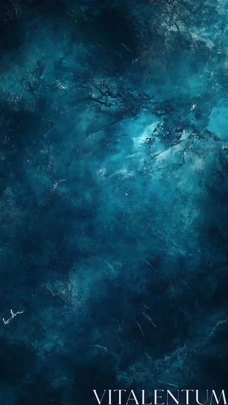 Abyssal cyan turbulence with stratified luminous particulates.