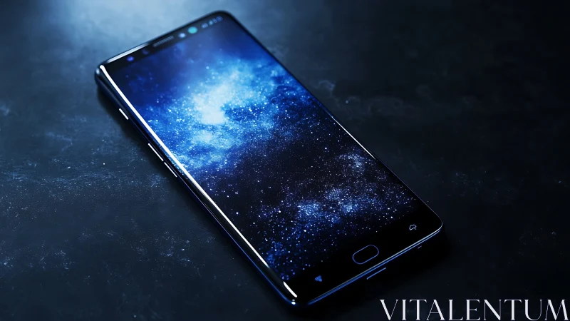Galaxy of stars glowing across a sleek midnight smartphone.