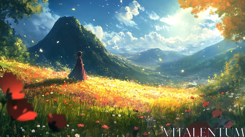 Sunlit wildflower meadow invites a quiet moment of wonder