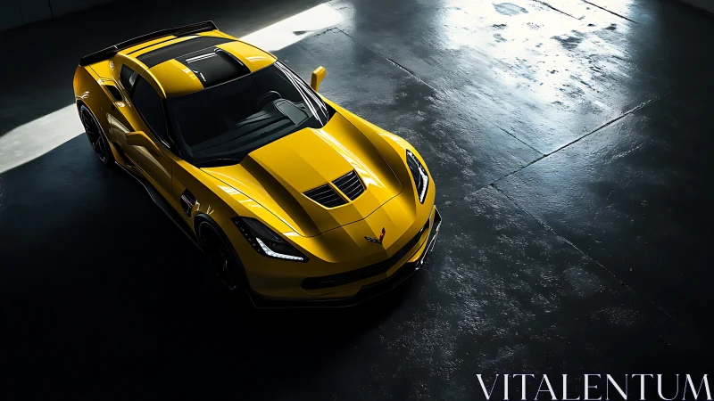 Overhead studio capture of yellow performance coupe aerodynamics.