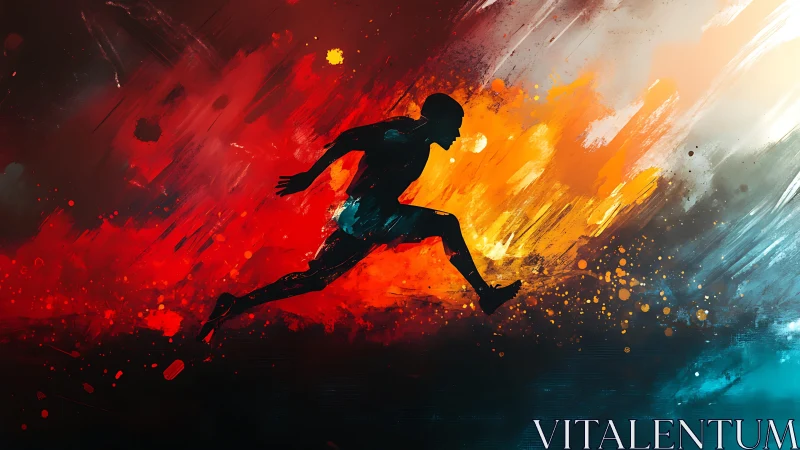 Silhouette of sprinter running through bold color streaks.