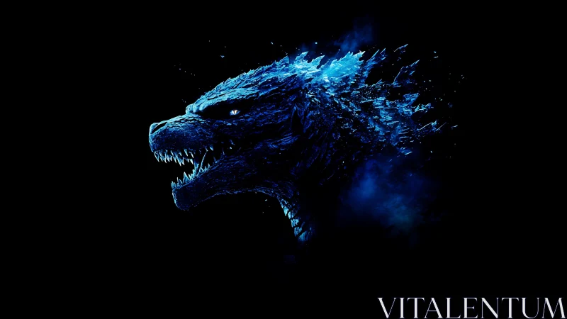 Side profile shows blue reptilian creature in dark void