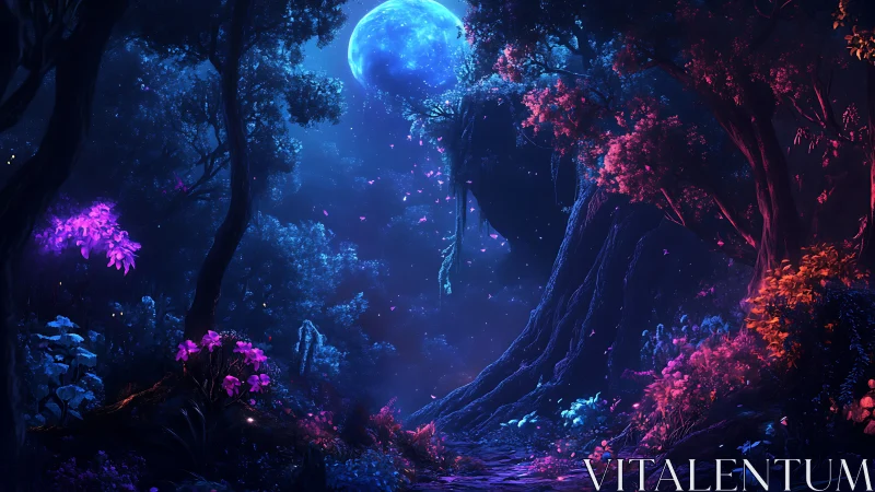 Enchanted Forest Glade Under Bioluminescent Moon