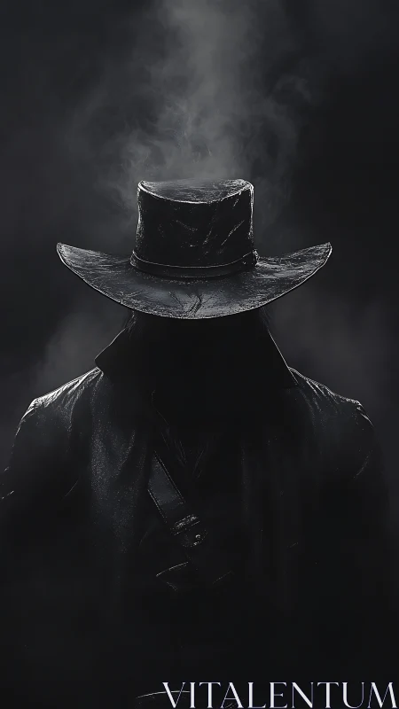 Smoke crowned drifter in shadowed leather silence.