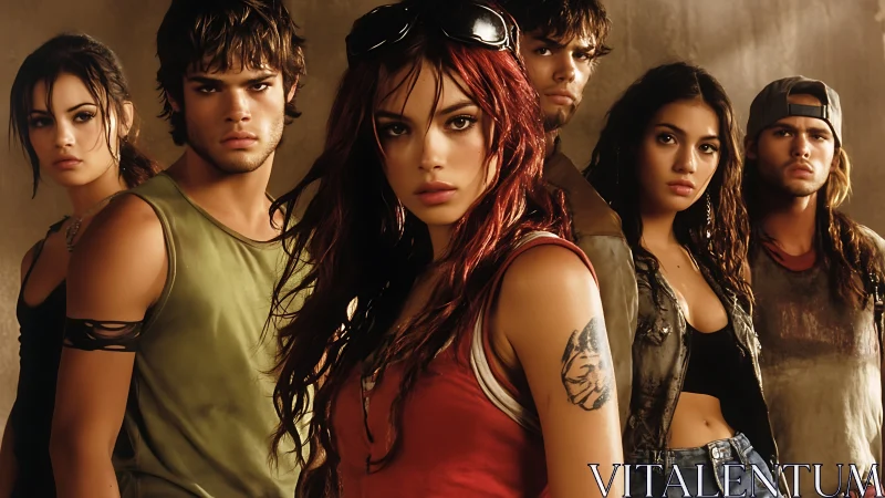 Tough young crew stands united with fierce, defiant energy.