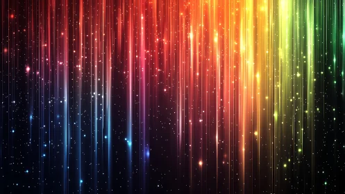 Spectral light trails in vertical abstract digital painting design.