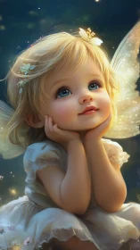Dreamy little fairy child glowing in soft night starlight.