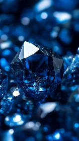 Deep blue faceted gemstone in sharp macro focus.