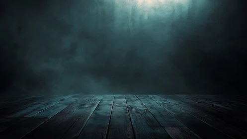 Empty dark wooden floor and textured wall interior background.