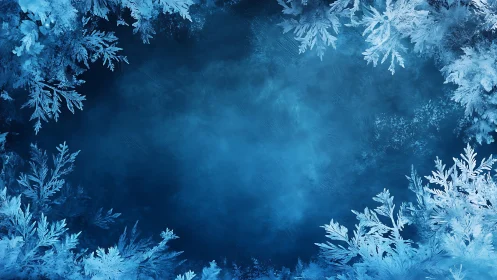 Frozen foliage frame surrounds deep winter blue void.