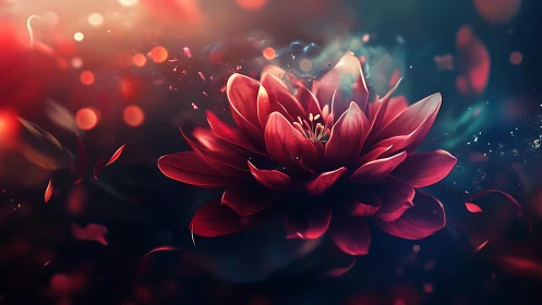 High-saturation digital macro of luminous red petaled bloom.