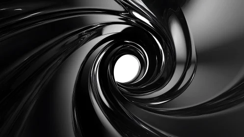 High-gloss black vortex tunnel with specular reflections converging inward