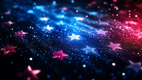 Digital bokeh starfield with red blue luminous depth of field.