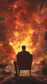 Solitary Strength Amid Chaos and Flames.