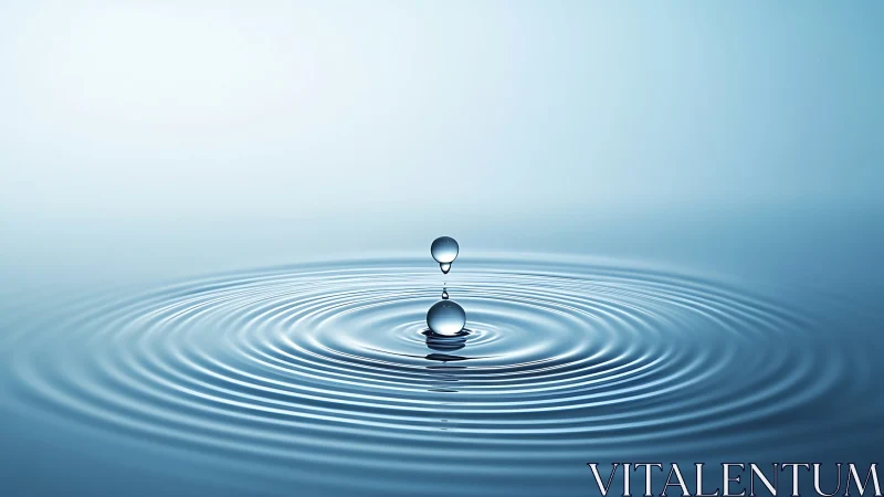 Single water droplet forms concentric ripples on calm surface