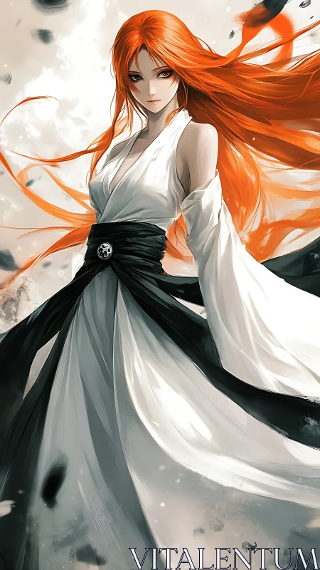 Dynamic red‑haired warrior rendered in high‑detail anime style