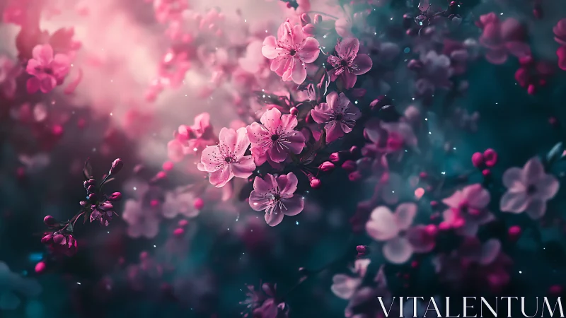 Pink Cherry Blossoms with Bokeh Depth and Particle Effects